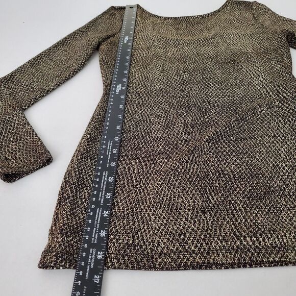 Gold Metallic Texture Black Long Sleeve Top Catherine Malandrino Sz S Shimmer - Picture 7 of 7